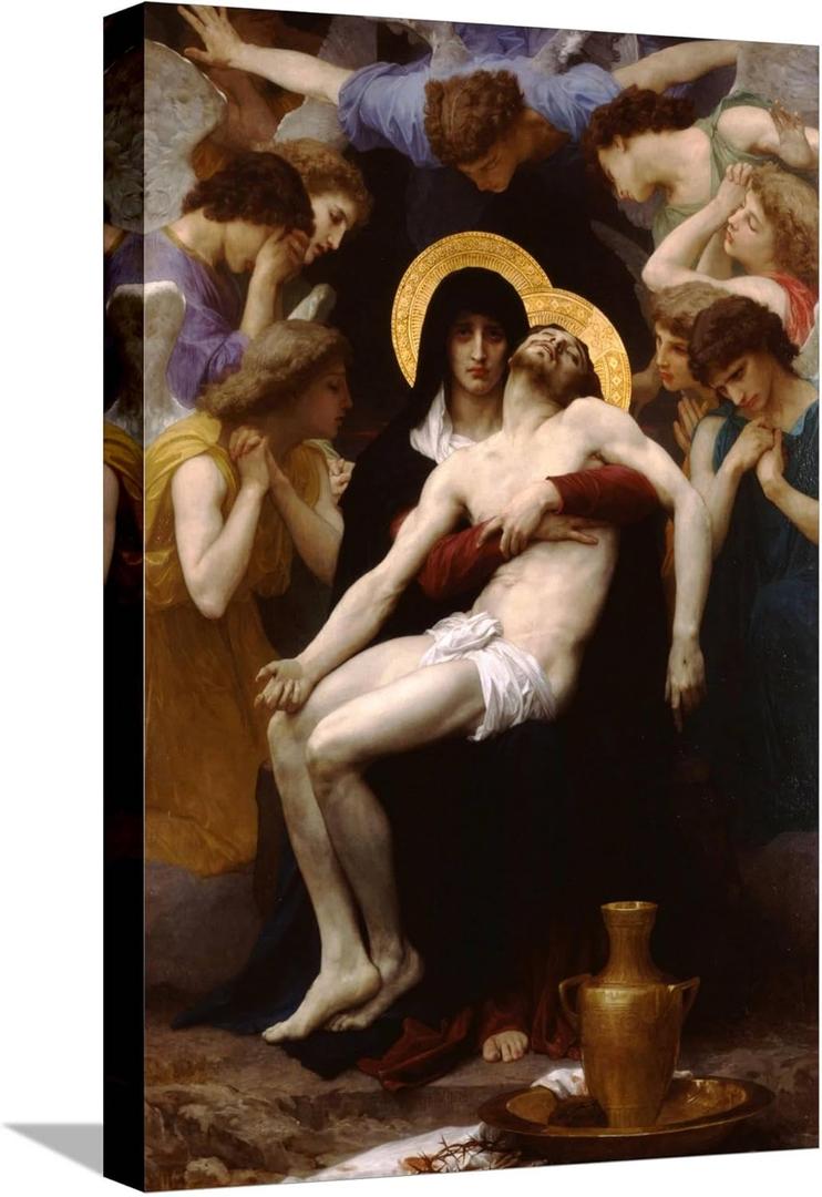 ART.COM Canvas Wall Art Prints Pieta by William Adolphe Bouguereau, Religion & Spirituality Decor, 12" x 18"