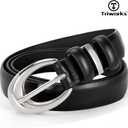 TRIWORKS Women Leather Belt for Jeans Pants Fashion Ladies Skinny Faux Leather Dress belt with Gold Buckle (Black)