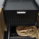 LAATOOREE Nightstand Set of 2, Small Bed Side Table with Fluted Door, End Table with Solid Wood Legs, Mid-Century Bedside Table for Bedroom Small Space (Black)