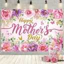MEHOFOND 71x43 Inch Mother's Day Backdrop Pink Purple Floral Happy Mother's Day Decorations I Love Mom Photography Background for Women Thank You Mother Decorations Banner Photo Booth Props