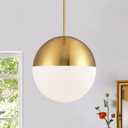 10in Glass Gold Pendant Light Globe Mid Century Modern Kitchen Island Pendant Lighting Brass Frosted Glass Hanging Light Fixtures Milky White Ball Pendant Lights for Dining Room Entry Bathroom