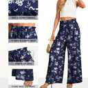JINKESI Women Wide Leg Pants High Waist Loose Flowy Adjustable Tie Knot Trousers Business Casual Pants with Pockets (Small, 22-blue Small Flower)