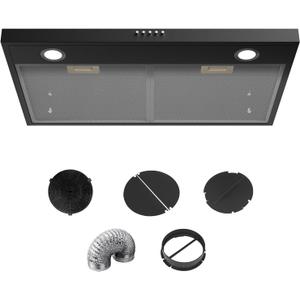30 Inch Under Cabinet Range Hood, Ultra Slim Profile Kitchen Exhaust Fan, Ducted/Ductless Convertible, 3-Speed 300 CFM Vent Hood with LED Lights, Quiet Operation, Charcoal Filter, Plug-In