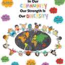 Carson Dellosa Our Strength is Our Diversity Bulletin Board SetColorful 5-Piece Banner with Map, Hearts, and Children Cutouts, Classroom or Homeschool Dcor (22 pc)