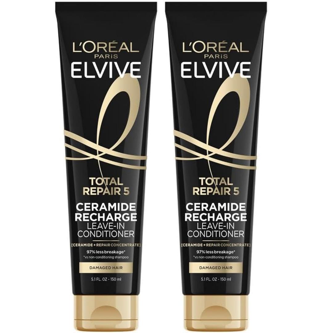 L'Oreal Paris Elvive Total Repair 5 Protein Recharge Leave In Conditioner Treatment, and Heat Protectant, 2 pack, (5.1 Ounce each)