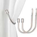Arnorx 2 PCS Curtain Holdbacks, Metal Decorative Curtain Tiebacks with End Cap Finials, Wall Mounted Window Drapery Holdback Hooks for Livingroom and Bedroom, Matte Brushed Nickel