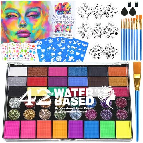 Amazon.com: Professional Face Painting Kit for Kids  42 Color Water Activated Facepaint Makeup Kit, Non-Toxic face Paint with Stencils, Gems, Brushes for Halloween, Parties, Carnival, School Event & Festivals : Arts, Crafts & Sewing