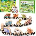 Magnetic Wooden Train Set with Farm Animals and Play Mat: Montessori Educational Toys for Toddlers 1 2 3 4 Year Old Boys Girls Perfect Toddler Toy Gift for Birthday Christmas (train)