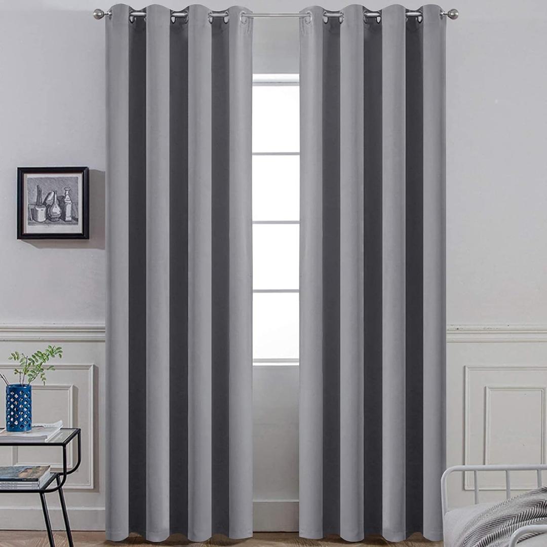 Yakamok Room Darkening Gray Blackout Curtains 84 Inch Long Light Blocking Thermal Insulated Window Treatment Grommet Drapes for Bedroom Living Room, 52W x 84L, Grey Curtains, 2 Panels