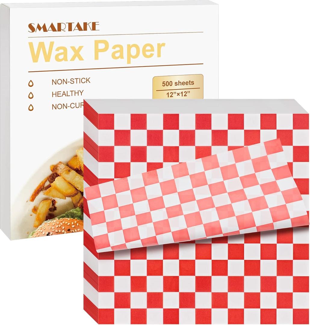 SMARTAKE 12 x 12 Inches Wax Paper for Food, 500 Pcs Non-Stick Hamburger Patty Paper, Square Sandwich Separators Wrapping Paper, for Lunch, Restaurants, Barbecues, Picnics, Parties, Red Plaid