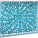 MAONAME Blue Decorative Tray, Plastic Serving Tray with Handles, Leaf Pattern Sticker Trays, Rectangular Trays for Living Room, 15.7" X 10.2" X 1.57"