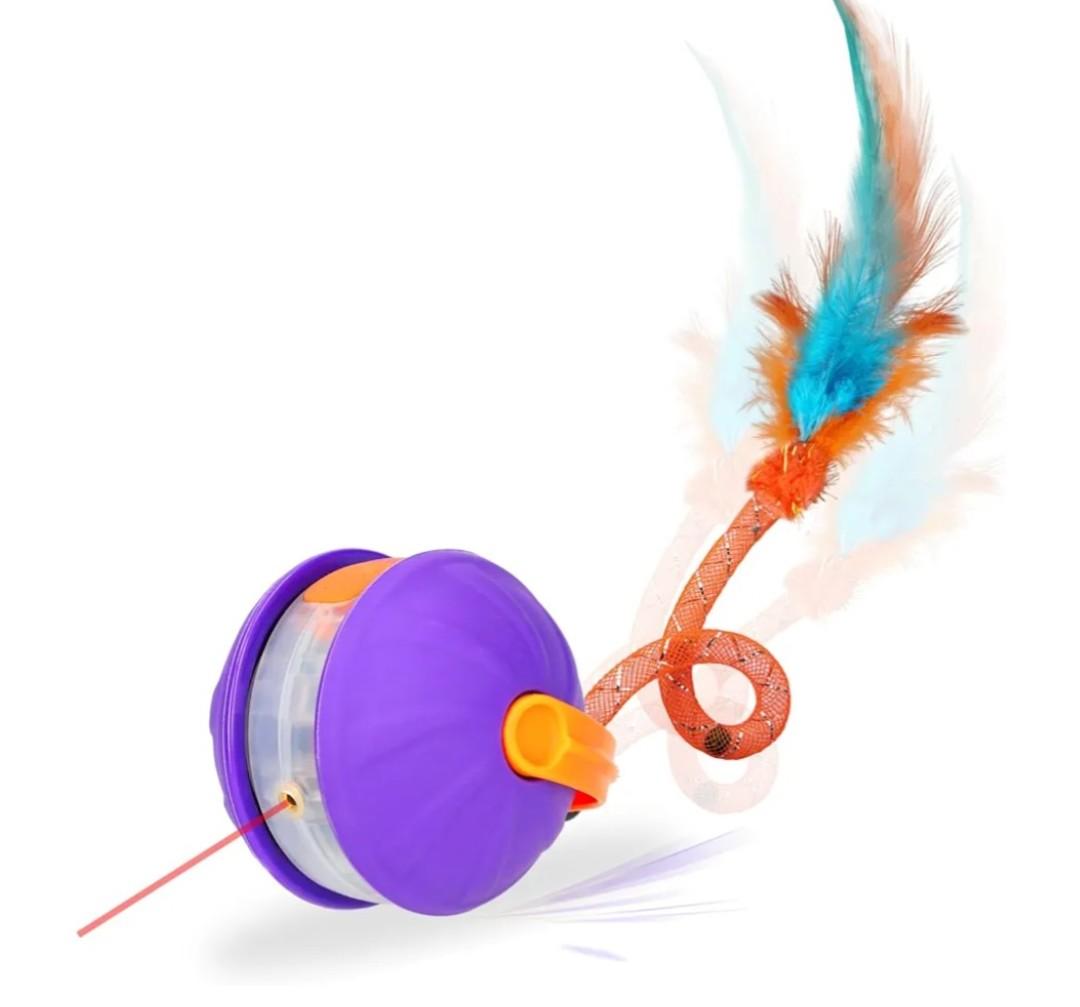 Interactive Cat Toys for Indoor Cats 4-in-1, Ball & Laser Pointer for Adults Cats with 3 Interchangeable Tails, Rechargeable Teasing Pet Toy for Kittens