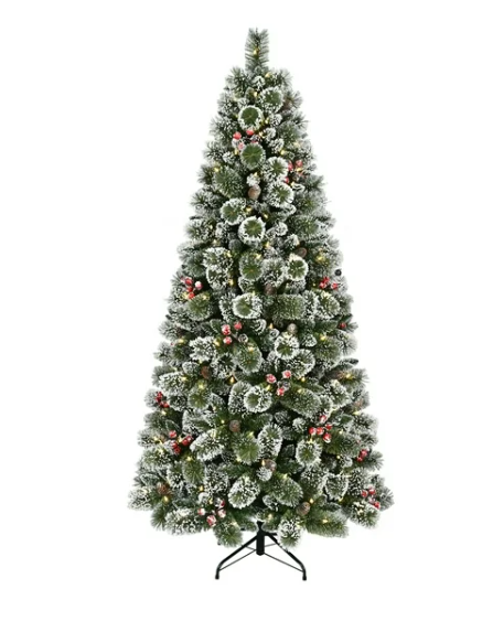 6.5' Pre-Lit Glittering Frosted Slim Pine Green Artificial Christmas Tree with Warm White Lights, by Holiday Time