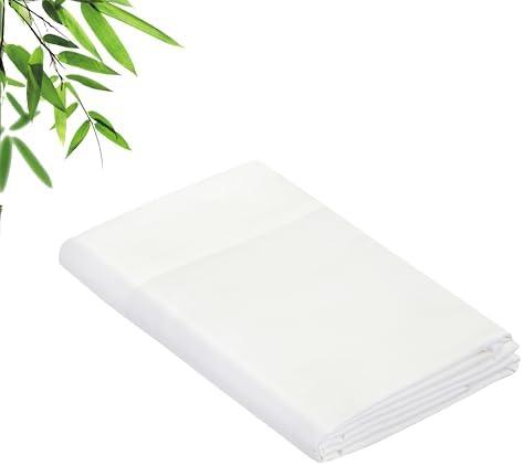 Royale Linens Bamboo Viscose Twin Flat Sheets Only - Cooling Sheets - Organic Viscose Derived from Bamboo - Twin Size Flat Sheet Only - Top Sheet - Breathable & Silky Bedding (Twin, White)