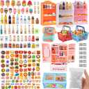 Miniature Food Play Set for Kids - Includes Refrigerator Freezer Ice Cream Drinks & Display Shelves Realistic Toy for Imaginative Play, for Toddlers