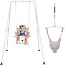 Baby Jumper with Toddler Swing, Baby Jumpers and Bouncers,Indoor Outdoor Toddler Swing Set (White)