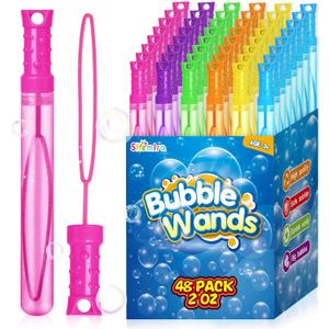 Shemira 48 Pack Bubble Wands in 6 Colors, Bulk Assortment Toys for Kids, Carnival Prizes, Themed Birthday, Wedding, Summer Outdoor Toys for Girls & Boys, Ideal Goodies Bags Stuffers