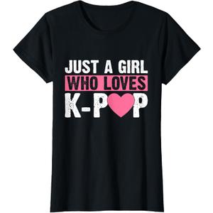 Just a Girl Who Loves K-pop Fan Kpop Lovers Girls Love Heart T-Shirt XS