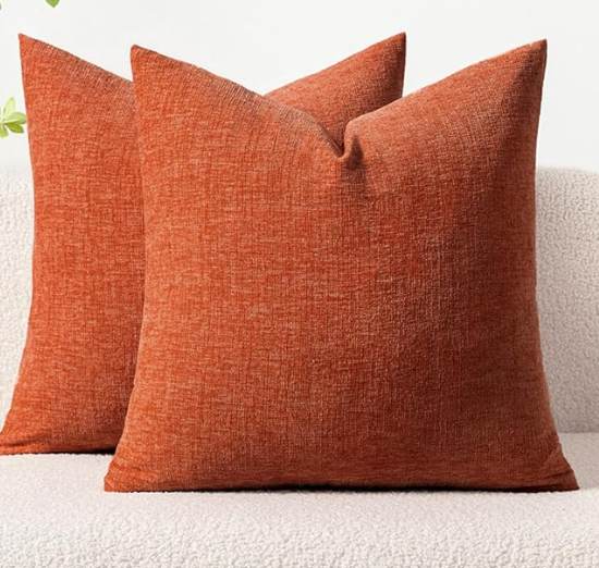 MIULEE Pack of 2 Couch Throw Pillow Covers 16x16 Inch Soft Aqua Green Chenille Pillow Covers for Sofa Living Room Spring Home Decor Couch Solid Dyed Cases, Rust