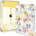 Feams Case for iPad A16 11th Generation 11 Inch 2025, iPad 10th Generation 10.9 Inch 2022 Case Clear Back Cover with Pencil Holder & Auto Sleep, Watercolor Flower