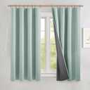 NICETOWN Seafoam Green Short 100% Blackout Curtains 63" Lenghth Burg for Kitchen, Burlap Linen Drapes with Thermal Insulated Grey Liner, Keeping Out Cold Air and Heat Panels (Set of 2, 52" Width)