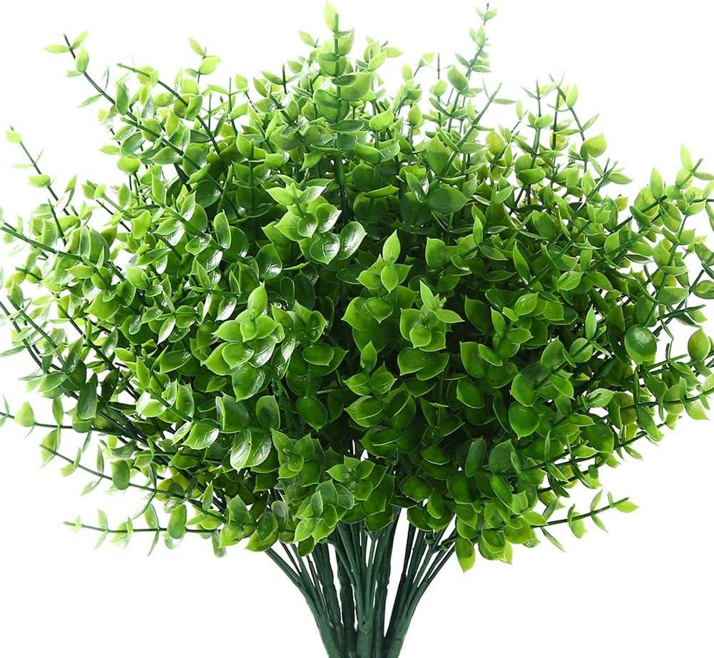 GREENRAIN Artificial Flowers Outdoor Fake Flowers for Decoration UV Resistant No Fade Faux Plastic Plants Garden Porch Window Box Dcor (8 Bundles, 1#Green)