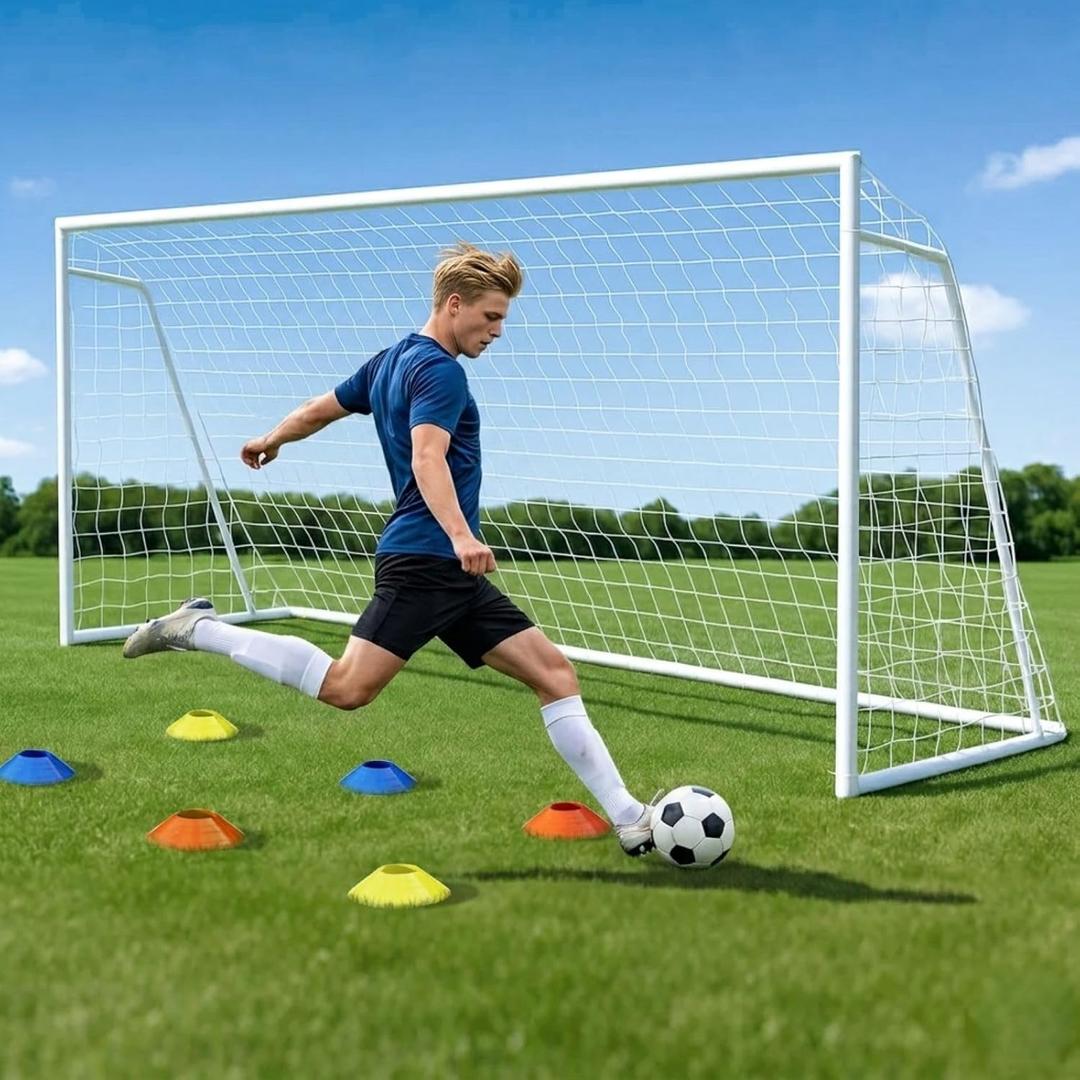 NAIZEA Soccer Goals - Soccer Goals for Backyard Training- Portable Metal Soccer Net for Youth & Adults - Heavy Duty Steel for Indoor Outdoor Games & Practice (White, 12ft x 6ft, Alloy Steel-Foldable)