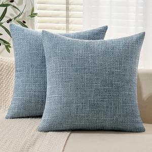 MIULEE 18x18 Inch Euro sham Burlap Linen Pillow Covers Set of 2 - Coastal Blue Washed Soft Skin-Friendly Texture Decorative Throw Pillows Home Decor for Farmhouse Modern Sofa,Bed,Couch,Patio