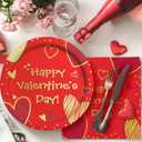 Gatherfun Valentine's Day Party Supplies Red Heart Love Disposable Paper Plates Napkins for Valentine's Day, Engagements, Anniversary, Birthday Party Serve 50