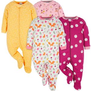 Onesies Brand baby-girls 4-pack Sleep 'N Play Footies Multi Pack (3-6 Months, Fox)
