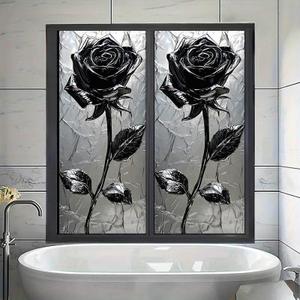 Stained Glass Window Film 17.7x39.3 inch Gothic Black Rose Window Privacy Film Stained Decals Static Cling Sun Blocking Decor for Home Office Windows Door Glass Partitions (Colorful#5)
