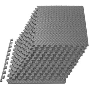 ProsourceFit Exercise Puzzle Mat -inch, EVA Interlocking Foam Floor Tiles for Home Gym, Workout Equipment, Kids Play Areas, Grey, 48 SQ FT - 12 Tiles