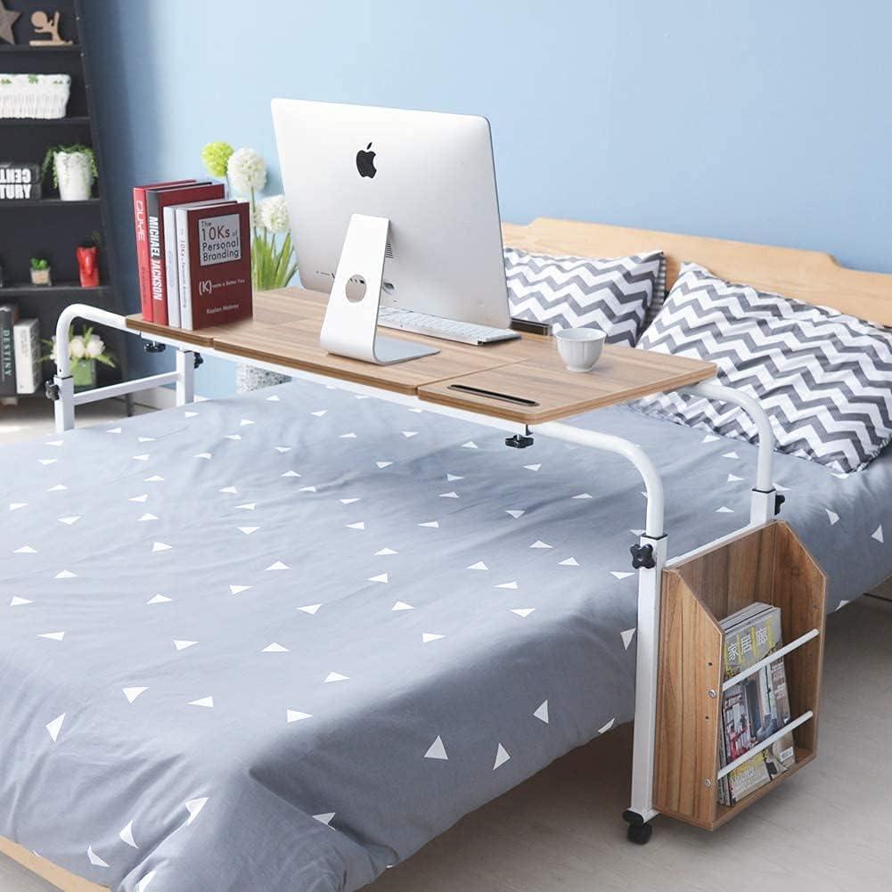 Cocoarm Overbed Table with Wheels, Mobile Rolling Laptop Desk, Height and Length Adjustable Frame, Hospital and Home Use