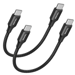 TOSUPERS 1ft, 2 Pack Short USB C to USB C Cable Fast Charging 60W, PD Type C Charger Cord for iPhone 16 15 Pro Max Plus, for Samsung Galaxy S24 S23 S22 Ultra Z Flip6/Fold6, for MacBook/iPad Pro