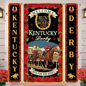 Kentucky Derby Decorations 2026 Run for the Roses Banner Horse Racing Porch Sign Set Kentucky Derby Door Banner for Kentucky Derby Party Supplies Indoor Outdoor Front Door Decor