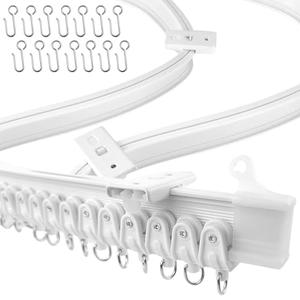 UrbanRed Flexible Bendable Ceiling Curtain Track, 16.4FT (5m), Mount for Rail with Curtain Tracks System, Room Divider, Curtains Rod, RV Ceiling Track for Curtains, White