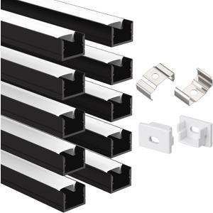 Besseto 10 Pack 1M/3.3Ft LED Aluminum Channel for Wall Panel,Wood Slat Wall Panel LED Strip Light Aluminum Channel Profile for Living Room Bedroom Bathroom Stairs (Black-10Pack 3.3Ft)