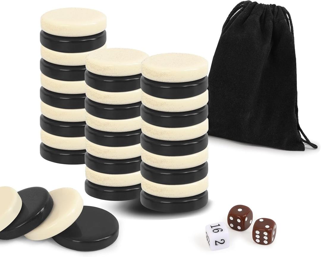 Checkers Pieces -Backgammon Pieces-Dark Brown/Natural 15tablets Each (Black and Beige, 32mm/1.25in)