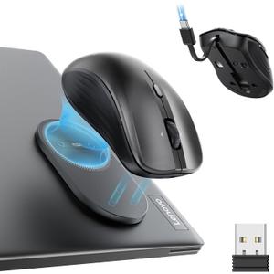 ESR MagMouse Snap-to-Carry Bluetooth Mouse, Rechargeable Wireless Mouse for Laptop with Built-in Charging Cable, Reusable Adhesive Holder, BT 5.0 + 2.4 GHz Connectivity, Silent, Ergonomic, Black