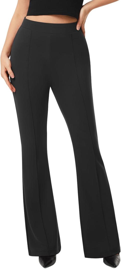 AFITNE Women's Dress Pants High Rise Flare Pants Pull On Stretchy Work Pants Business Office Casual Slacks with Pockets, Large, 32.5" Height: 5'6" - 5'9" Black