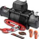 RUGCEL WINCH 13500lb Waterproof Electric Truck Winch 12V Synthetic Black Rope Winch with Hawse Fairlead,Wired Handle and 2 Wireless Remote,for Trailer and Wrangler in Car Lift