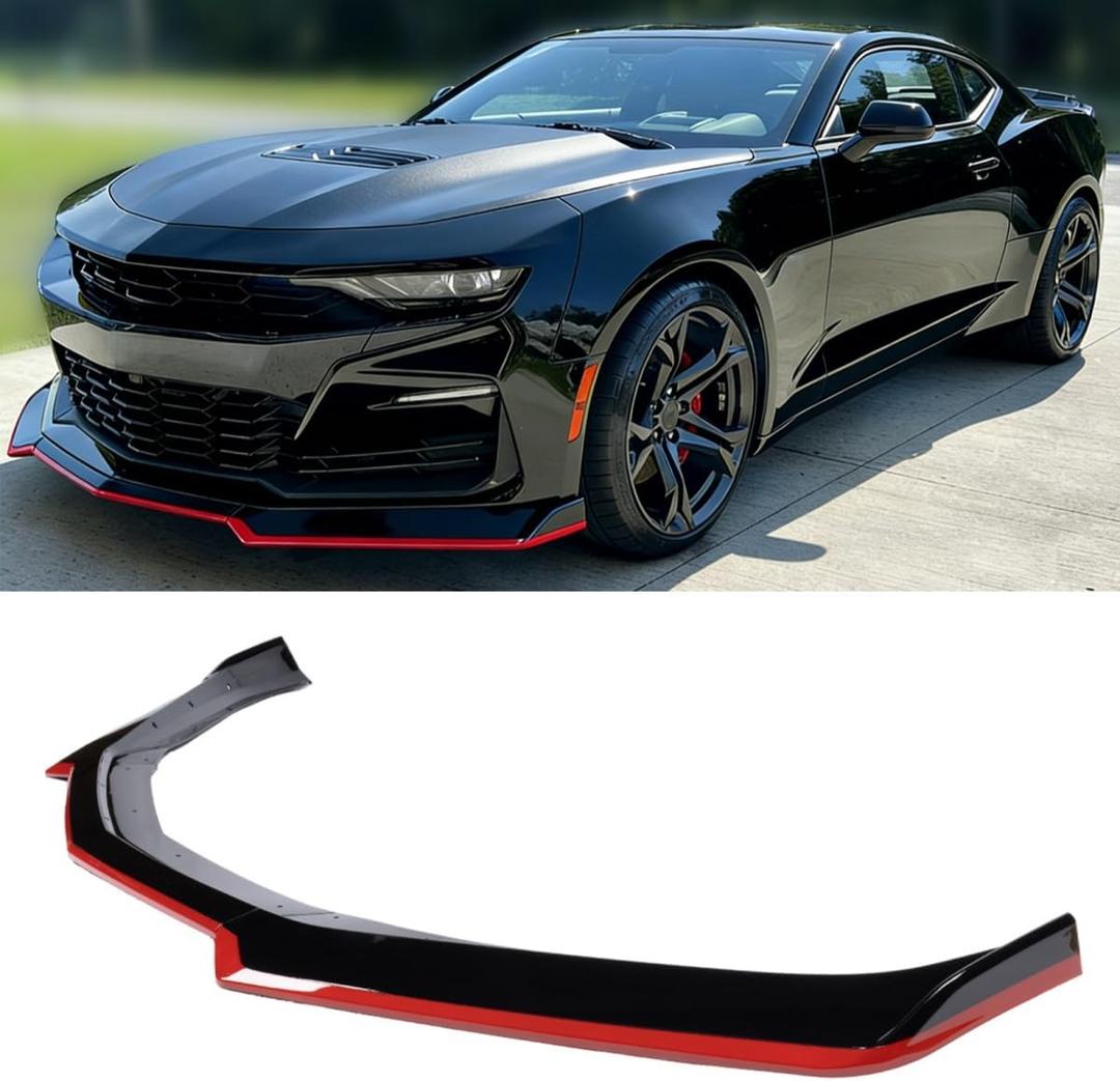 Oasiland Front Lip Compatible with Chevy Camaro LT/LS/RS/SS 2016-2024, Gloss Black Red-Line Style Bumper Air Dam Lower Chin Spoiler Splitter Fit for 16-24, Protection Body Kit