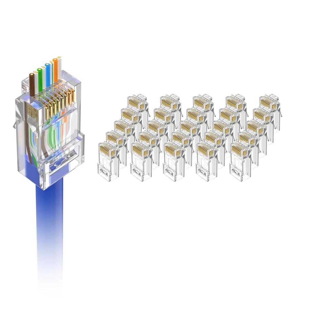 VCE 25-Pack UL Listed Cat6 RJ45 Pass Through Connectors, 10Gbps Unshielded Ethernet Modular Plugs, Gold Plated 8P8C Cat 6 Ends for 23-26AWG Solid or Stranded UTP Network Cable Support PoE (Transparent)