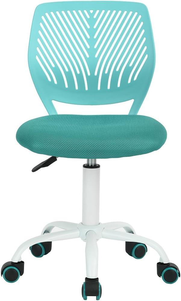FurnitureR Teens Girls Task Chair 360 Swivel, Low Mid PP Mesh Back Fabric Seat, Height Adjustable, Rolling Castor, W15.7inces x D15.2inces x H29.5-34.2inches (Turquoise)