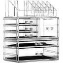 Cq acrylic 3 Pack Clear Makeup Organizer Countertop, Stackable 6 Drawers Skincare Organizer, Cute Skin Care Organizer for Vanity Hair Clip, Jewelry, Beauty Product Desk and Make Up Organizers for Vanity
