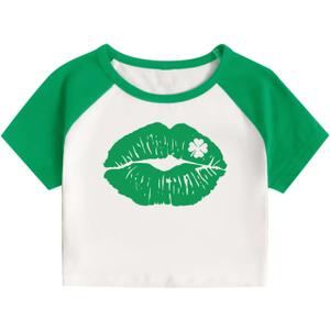 Women's St. Patrick's Day Crop Top St. Paddy's Day Shirt Irish Shirts Shamrock Graphic Short Sleeve Crop Tops for Teen Girls
