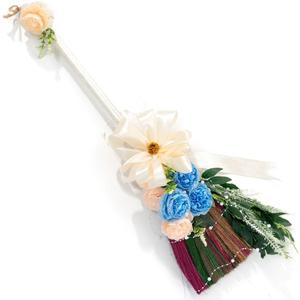 Elegant Wedding Brooms Bride Bridegroom, Jumping The Broom for Wedding, Natural Whisk Broom with Ribbons, Artificial Pearl, Leaves, Roses for Decorative