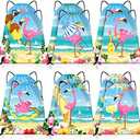 12 Pcs Flamingo Drawstring Backpack for Kids Luau Flamingo Party Supplies Hawaiian Kids Beach Bag Flamingo Goodie Bags Flamingo Gifts Flamingo Party Favor for Summer Birthday Baby Shower Pool Supply