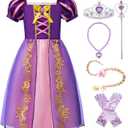 ReliBeauty Girls Dress Puff Sleeve Princess Costume, 4T-4, Purple(with Accessories)