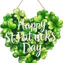 2 x St. Patrick's Day Decorations Wooden Shamrock Door Wreath for Front Door Welcome Sign, Farmhouse St. Patrick's Decor Hanging Sign Outdoor Indoor Shamrock Clover Spring Wall Home Decor